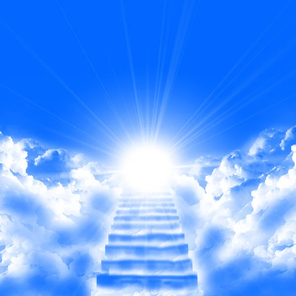 Egy Létra Irányított Kék Felhős Égbolt Sun — Stock Fotó