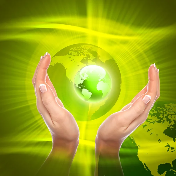 Kéz Föld Szimbólum Környezetvédelem — Stock Fotó