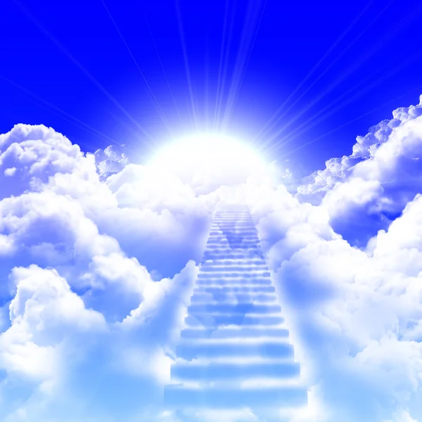 Ladder Directed Blue Cloudy Skies Sun — Stock Photo, Image