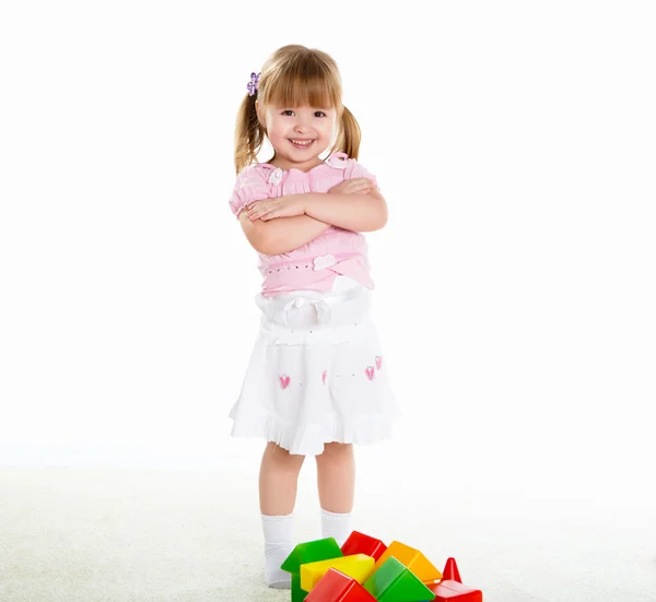 Glücklich Lächelndes Kleines Mädchen Auf Weißem Hintergrund Studio — Stockfoto