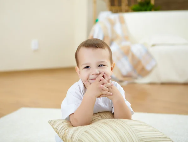 Happy smiling and laughing boy at home — Stock Photo, Image