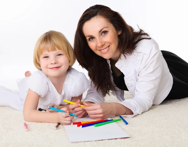 Mother and little daughter on the floor — Stock Photo, Image