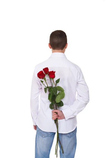 Mann mit roten Rosen — Stockfoto