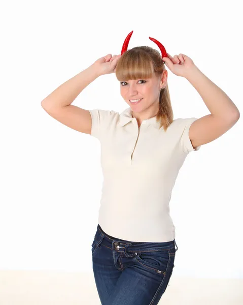 Young woman with pepper horns — Stock Photo, Image