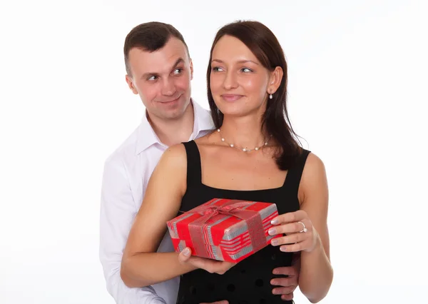 Man at home with a present — Stock Photo, Image