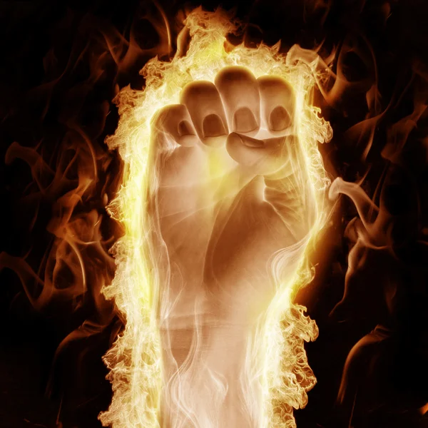 Mänsklig hand öppna armar eld — Stockfoto