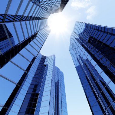 3D blue sky scrapers clipart