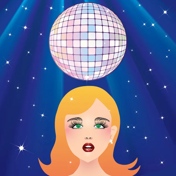 Boule disco et visage de la fille . — Image vectorielle