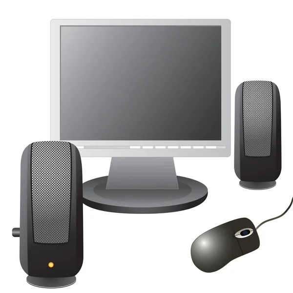 stock vector The monitor, computer mouse, and musical