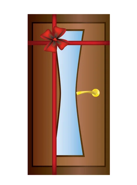 Door with a red ribbon. — Stock Vector
