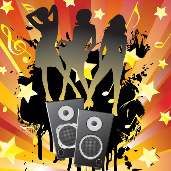Musical equipment and the silhouettes — Stock Vector