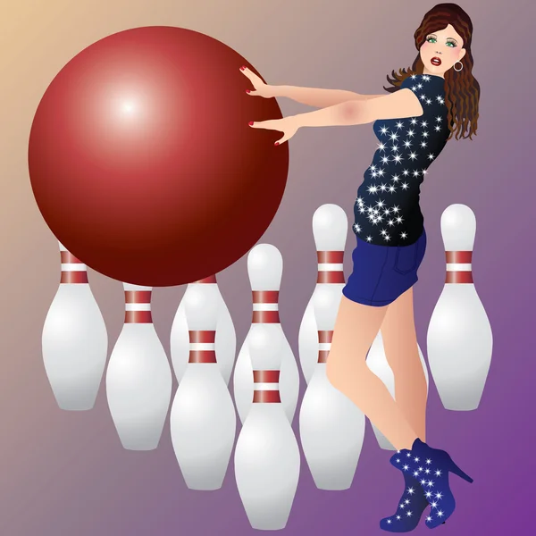 En flicka och bowling. — Stock vektor