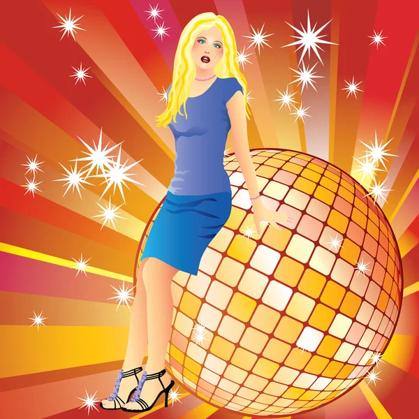 Girl and a disco ball. — Stock Vector