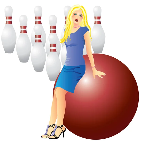 Ein Mädchen und Bowling. — Stockvektor