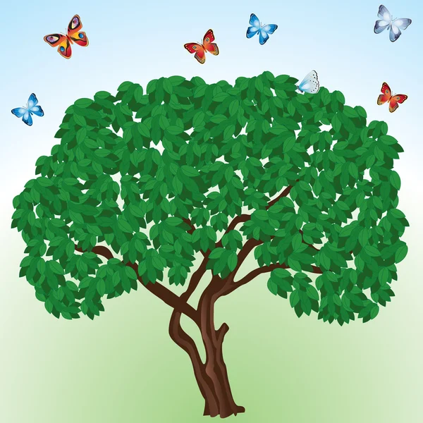 Drzew i motyle. — Wektor stockowy