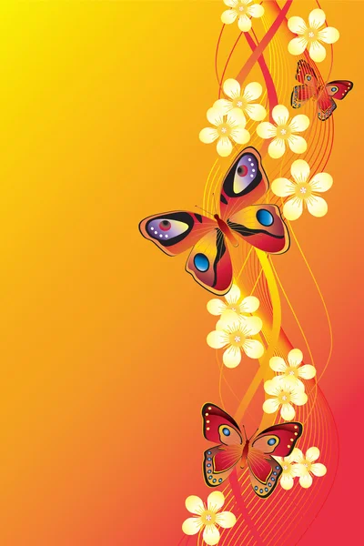 Hintergrund mit Schmetterlingen und Blumen. — Stockvektor