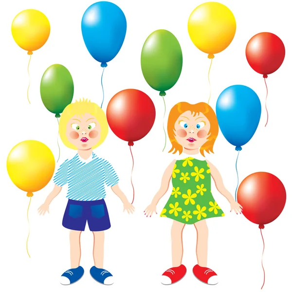Çocuklar ve balonlar. — Stok Vektör