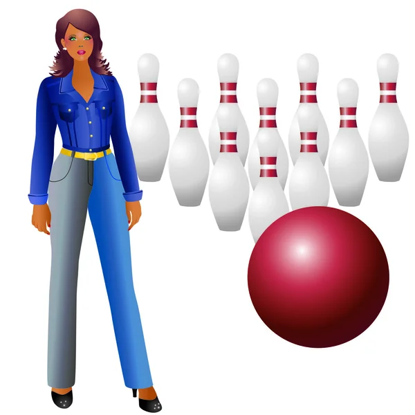 Une fille et un bowling . — Image vectorielle