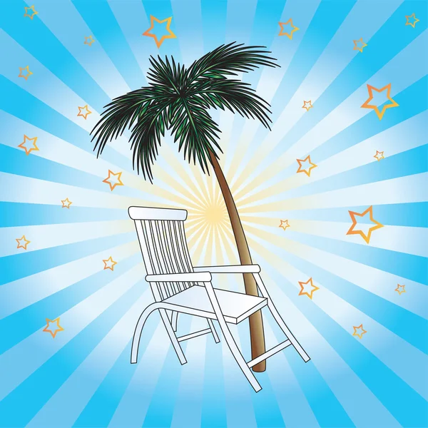Strandstoel en palm. — Stockvector