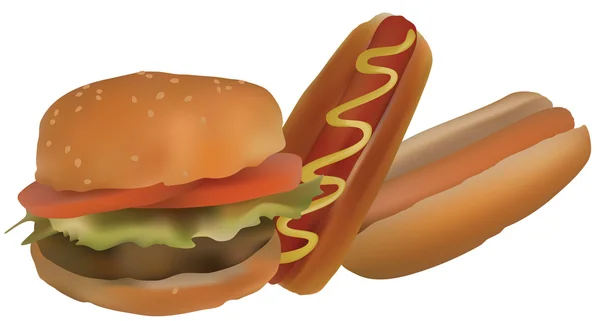 Hamburgers and hot dogs. — Stock Vector