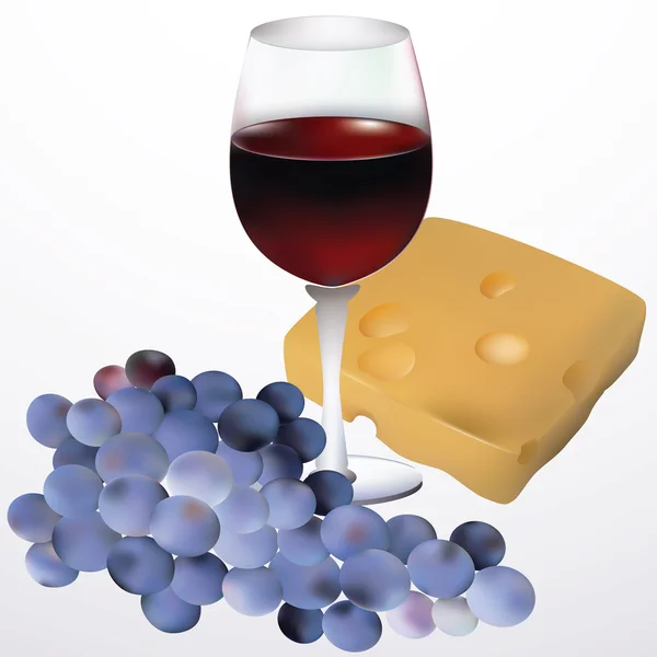 Vino, formaggio e uva . — Vettoriale Stock