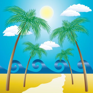 Landscape with palm trees. vector