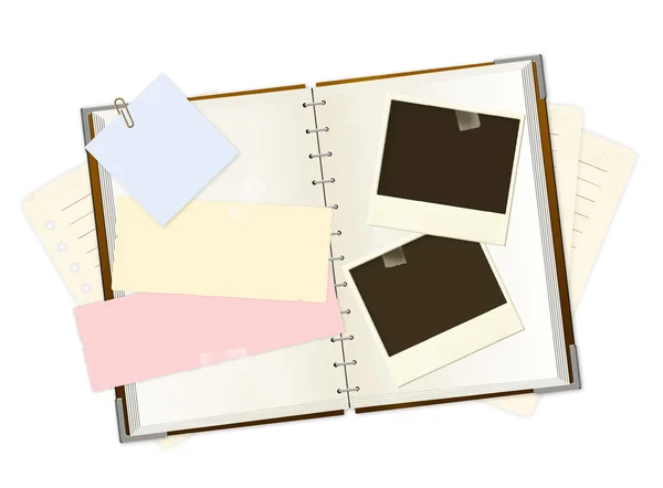 Notebook and photos — Stock Photo, Image