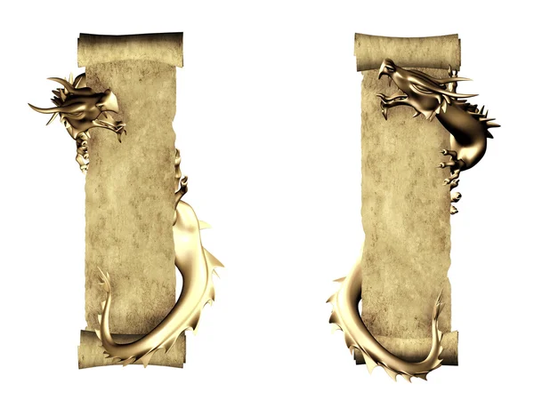 Dragon en scroll van oude perkament — Stockfoto