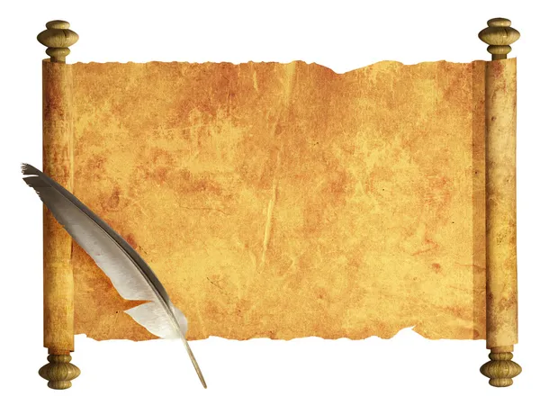 Scroll of parchment and feather — Stock Photo, Image