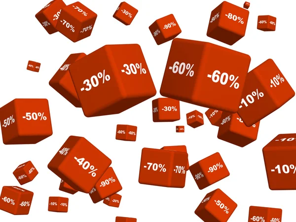 Rote Boxen mit den Waren zum Diskont — Stockfoto