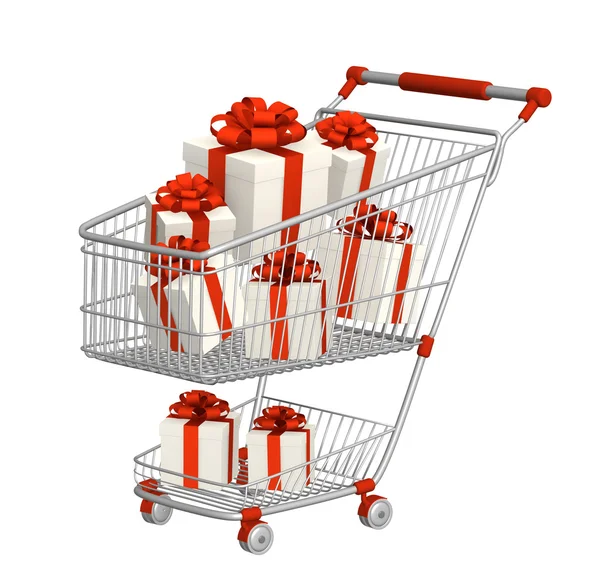 Shopping cart and gifts — Stock Photo, Image