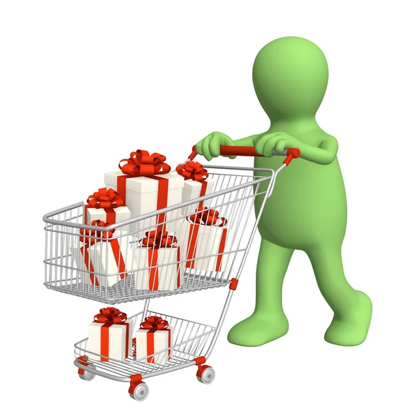 Alışveriş sepeti ve hediyeler ile tüketici — Stok fotoğraf
