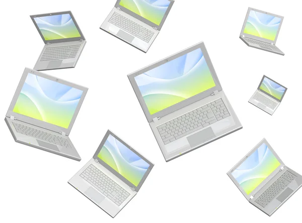 Latający laptopy — Zdjęcie stockowe