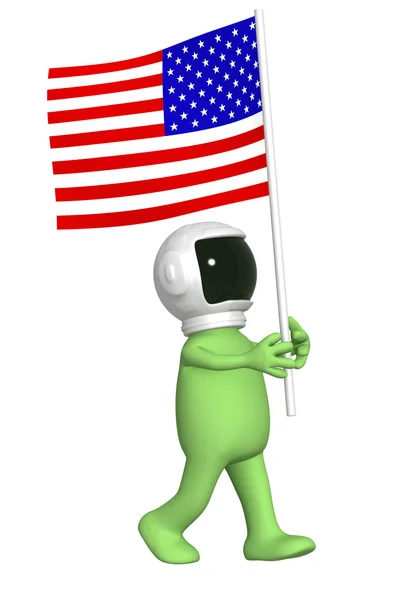 Astronaut med amerikanska flaggan — Stockfoto