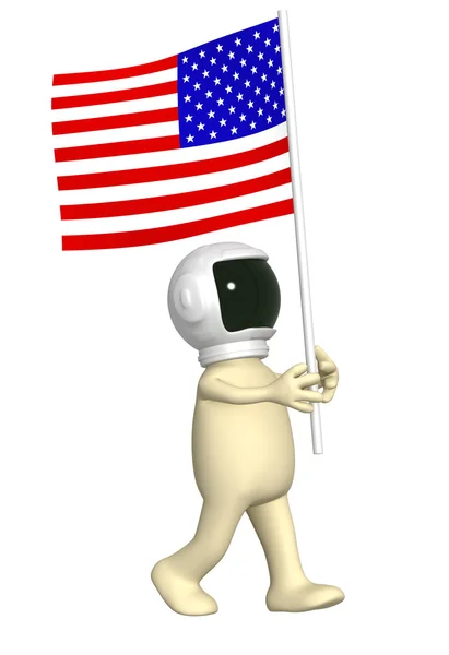 Астронавт с американским флагом — стоковое фото