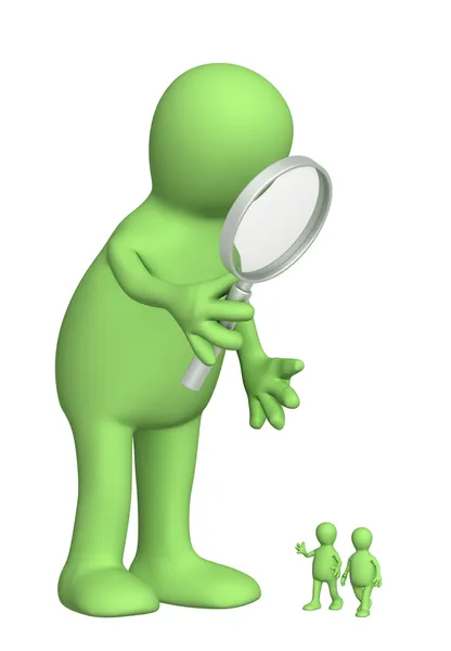 Giant with a magnifier and small — Stock Photo, Image