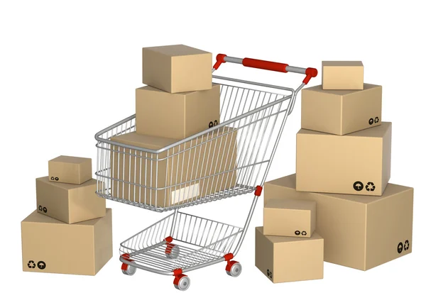 Alışveriş sepeti ve kutuları — Stok fotoğraf