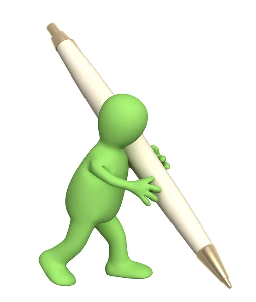 3d puppet with a pen — Stock Photo, Image