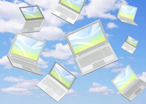 Flying laptops — Stock Photo, Image