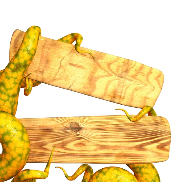 Tentakels van een monster, houden een houten plank — Stockfoto