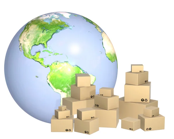 Cardboard boxes and Earth — Stock Photo, Image