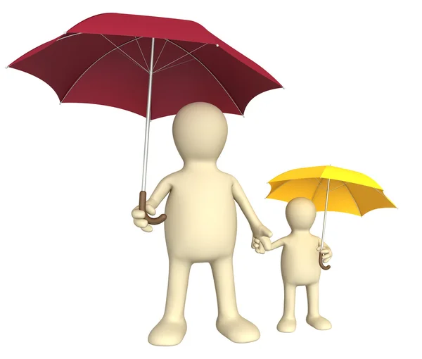 Adulto e criança com guarda-chuvas — Fotografia de Stock