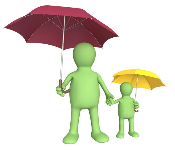 Взрослый и ребенок с зонтиками — стоковое фото