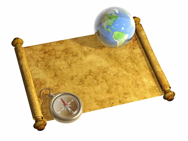 Kompas i ziemi — Zdjęcie stockowe