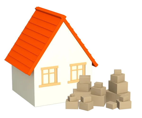 Ház és dobozok — Stock Fotó