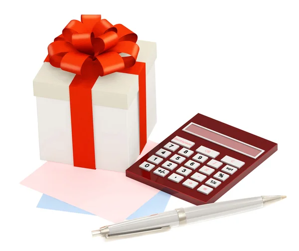 Gift and calculator — Stock Photo, Image