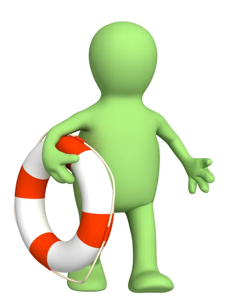 Puppet with a lifebuoy — Stock Photo, Image
