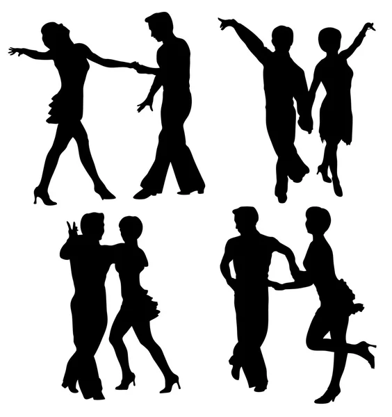 Erkek ve kadın dans vector silhouettes — Stok Vektör