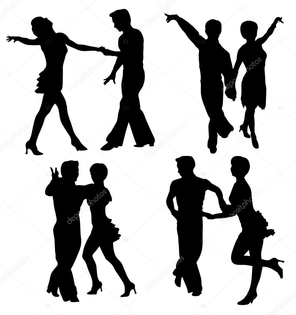 Vector silhouettes dancing man and woman