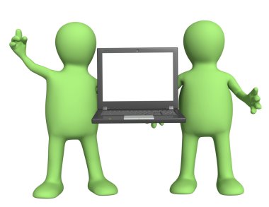 Puppets with laptop in hands clipart